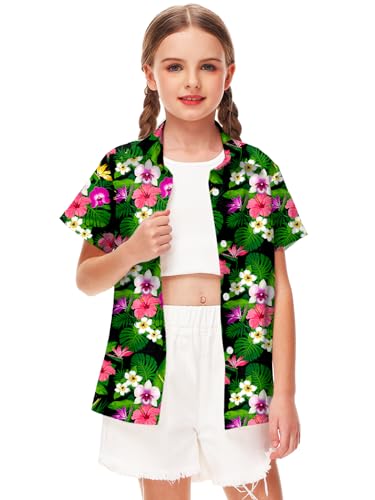 Remimi Unisex Kids Hawaiian Shirt Boys Casual Beach Hawaii Shirts Short Sleeve Button Down Aloha Tee Tops 5-14 Years3