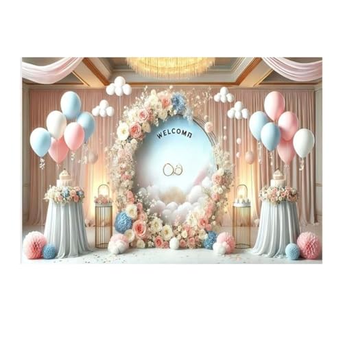 Image of Welcome Baby Floral Balloon Photography Backdrop - Elegant Decoration for Baby Celebration and Newborn Photo Background