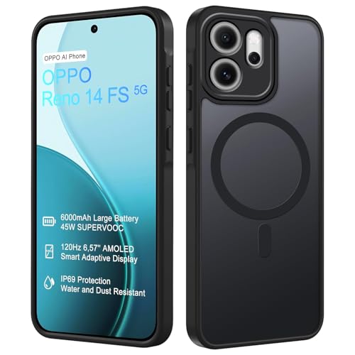 Tawarror Cover Magnetica per OPPO Reno 14F/14 FS(4G/5G), Traslucida Opaca Custodia per OPPO Reno 14 FS PC Posteriore Anti-Graffio TPU Antimpronta Sottile Cellulare Protettiva Case, Nero