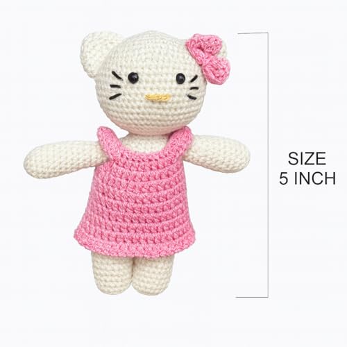 Image of Clapjoy Crochet Handmade Doll Toy with Removable Dress | Soft Cotton Knitted Doll for Girls | Pretend Play, Gift & Room Decor (Kitty Doll)