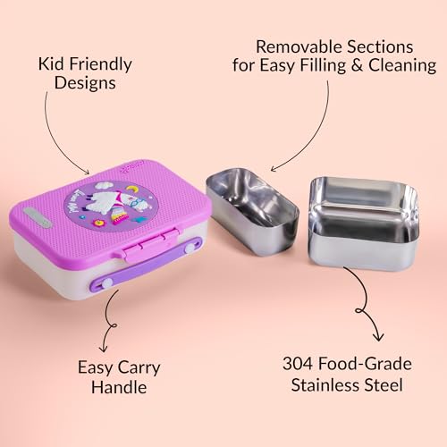 Image of rabitat Munchbee Pro Stainless Steel Kids Lunch Box 850ml- Food-Grade Steel Bento Tiffin | 2-Year Brand Warranty | Spill-Proof Flick-Lock | 3 Compartments, BPA-Free, School-Safe | Chatter Box