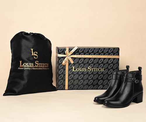 Image of LOUIS STITCH Women's Mid-Top Ankle Boots | Elegant Buckle Chelsea Boots with Zipper| Slip-On Boots for Women | Boot for Casual Outings| LSLD-CLBT