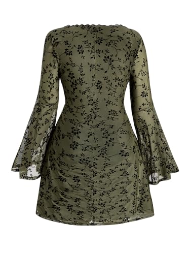 Image of BEAUDRM Women's Y2k Hippie Boho Dress Bell Long Sleeve Lace Mini Dresses | 70s Outfits, Plus Size, Goth Whimsical,, Boho, Western, Leopard, Mesh, Flowy Dress