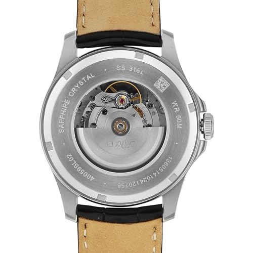 Image of Xylys Provenance Swiss Automatic Analog Grey Dial Black Leather Strap Watch for Men - 40059SL02E