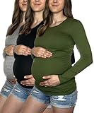 MISS POPULAR 3er-Pack Umstands-Langarm-Shirts, verschiedene Stile und Farben, Kombinieren Sie eine, Mittel