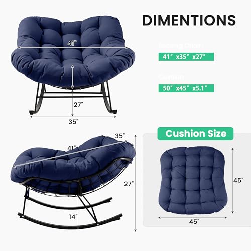 Image of JEAREY Papasan Rocking Chair, Outdoor Oversized Egg Chair, Dark Khaki