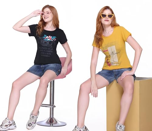 Image of Women's Cotton Half Sleeve Regular Fit T Shirt || Printed Tshirts for Women Pack of 2