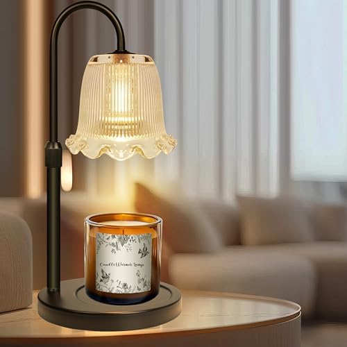Candle Warmer Lamp with Timer - Height Adjustable Flower Candle Warmer, Dimmable Wax Melt Warmer with 2 Bulbs, Christmas Birthday Gifts for Mom Women, House Warming Gifts New Home Bedroom Decor