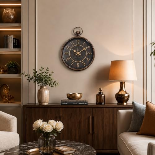 Image of ARMONIA Vintage Industrial Wall Clock 14.9 inches | Premium Acrylic Analog Clock | Dual Tone Antique Finish | Silent Quartz | Modern Home & Office Decor