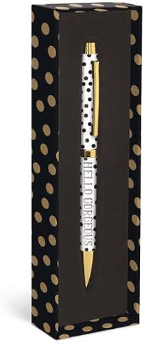 Graphique Gold Dots Fashion Pen, 5.5" Refillable Black Ink Ballpoint Pen w/ Gold Finish & Matching Gift Box, Makes a Beautiful, Unique Gift