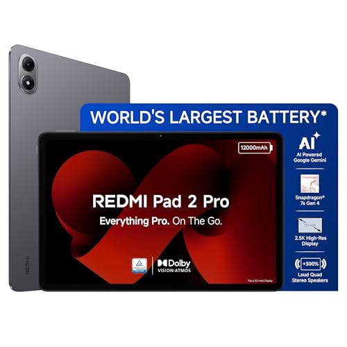 Redmi Pad 2 Pro [Smartchoice] | 12000mAh | Snapdragon 7s Gen 4 | 12.1-inch, 2.5K Display | 83+ Days Standby | HyperOS 2 | 120Hz | Dolby Vision Atmos | Wi-Fi 6| AI Powered | 8GB,128GB | Graphite Grey