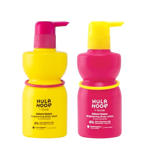 Image of Hula Hoop Brightening Body Wash & Body Lotion | Body Wash with Niacinamide & Lactic Acid | Body Lotion with Kojic Acid, Niacinamide, & SPF 30 | For Smooth & Glowing Skin | 250ml + 200ml