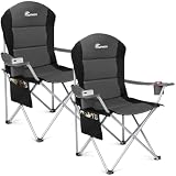 SUNMER Padded Camping Chairs - Set of 2 Deluxe Folding Chairs with Cup Holder and Side Pockets - Holds up to 120kg - Lightweight 3.3kg per Chair - Professional Outdoor & Garden Seating - Dark Grey