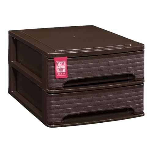 COM-FORT HOUSE | Cajonera Apilable de Plástico | Modelo Bambu | Color Wengue| Modelo de 2 Cajones | Cajones de Almacenamiento Modular
