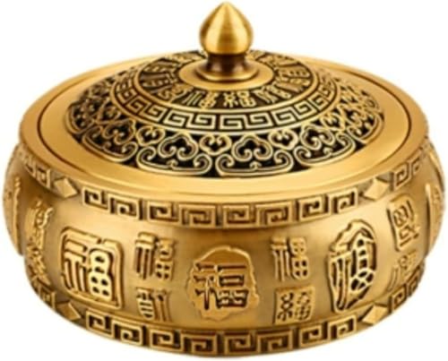 Brfveob 銅製 ミニ香炉 蓋付き香立て兼灰皿 円錐形香に最適|茶道アクセサリー・仏壇用品に 装飾としても