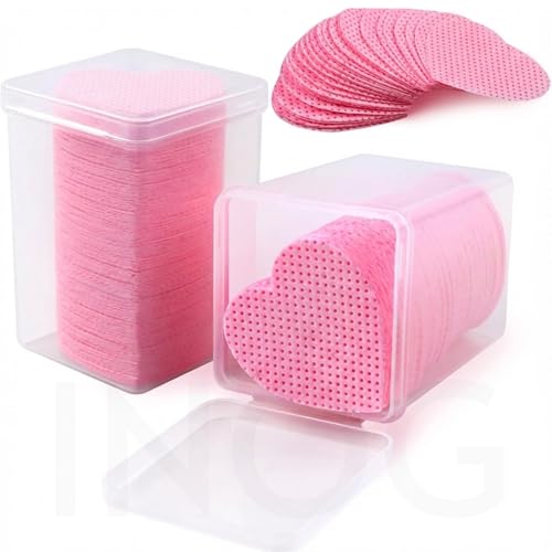 Lint Free NailWipes, Non-Woven Fabric Nail Cleaning Pads Pink Lash Extensions Glue Cleaning Wipes Salon Supplies (400 Heart Wipes (2Pack))