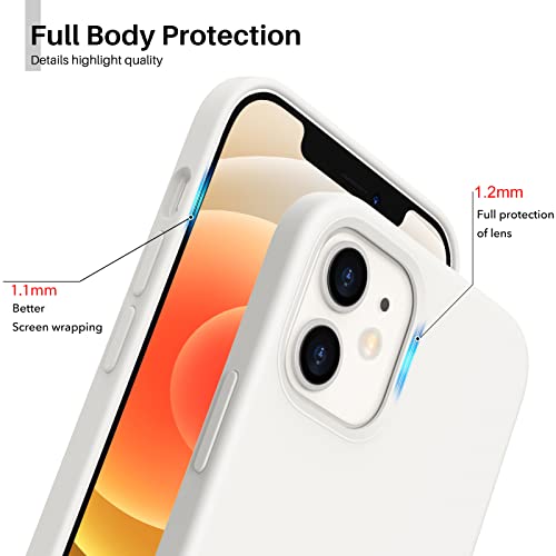 Ornarto Compatible With Iphone 12 Case 6.1 And Iphone 12 Pro Case, Slim Liquid Silicone 3 Layers Full Covered Soft Gel Rubber Phone Case Cover 6.1 Inch-White #TOP3