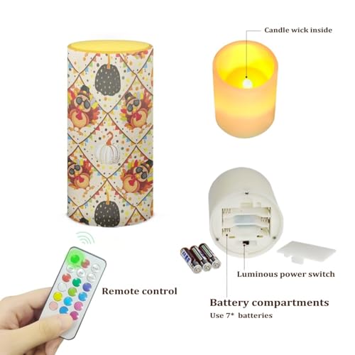 Image of Poceacles Turkey Pumpkin Flameless LED Candle Battery Powered Votive Lights Realistic Pillar Candle Decorative Tea Lights for Home Party Indoor Dinner Thanksgiving Day Decor
