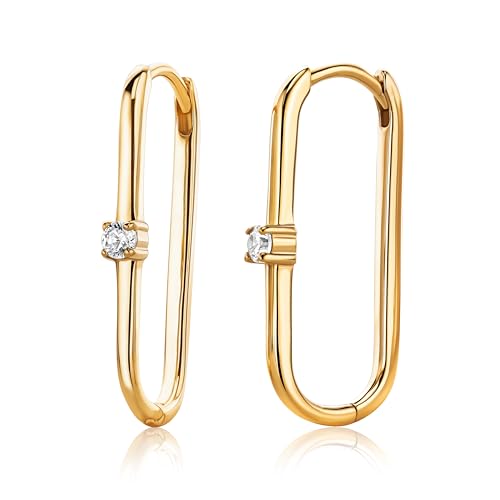 Longues boucles d'oreilles créoles femme argent 925 plaqué or avec zircon cubique