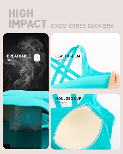 Image of RUNNING GIRL High Impact Sports Bras for Women - Scoop Neck Strappy Sports Bra High Support Moulded Cup Workout Bra