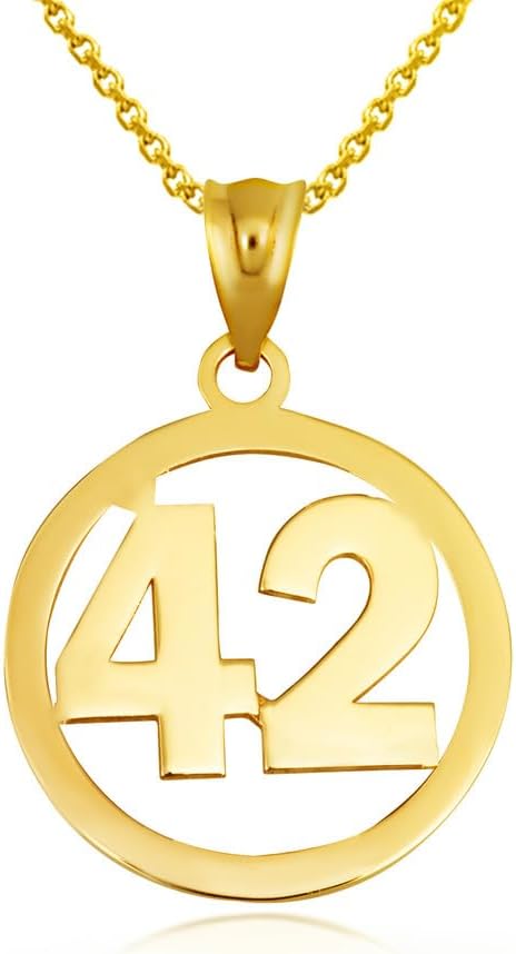Solid 10K Yellow Gold Personalized Sports Jersey Lucky Number Circle Pendant Necklace - Choice of Number and Rolo Chain 16"-22" Length