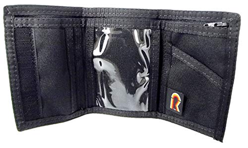 Nylon Trifold ID Wallet w/Outside & Inside ID. Hook & Loop. Made in USA (Black)