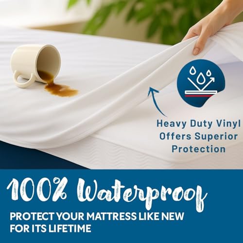 Image of Guardmax Heavy Gauge Vinyl Cot Size Mattress Protector - Waterproof & Dust Proof Mattress Cover with Stretchable Pockets - Soft, Comfortable, & Noiseless Waterproof Fitted Sheet.(33 x 75 X 10)