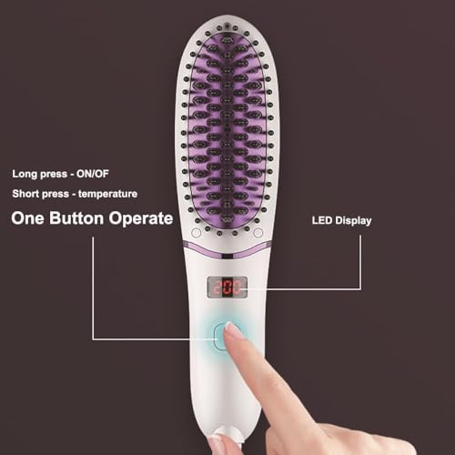 Mini peine alisador de cabello con 4 niveles de temperatura, pantalla LED, apagado automático, anti-quemaduras y anti-enredos de 360° miniatura 5