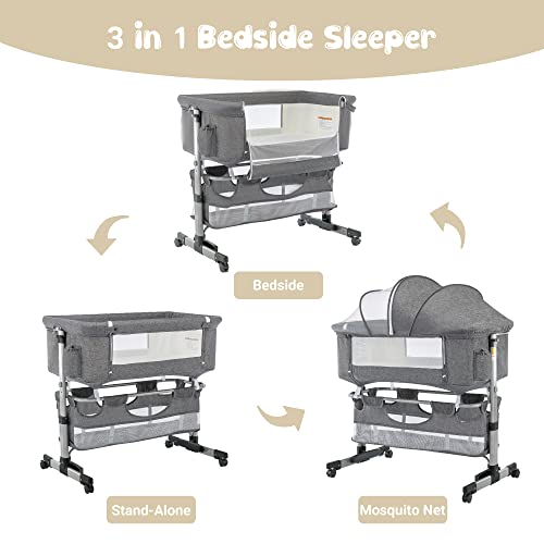 Cuddor Bedside Bassinet For Baby, Bedside Sleeper With Wheels, Heigt Adjustable, With Mosquito Nets, Large Storage Bag, For Infant/Baby/Newborn - Grey #TOP4