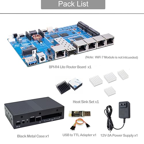 Image of Banana Pi BPI-R4 Lite WiFi 7 Router Dev Board Kit OpenWRT - MediaTek MT7987A SoC - 2GB DDR4 RAM 8GB eMMC, 1x 2.5G SFP RJ45 WAN, 4x GbE Gigabit Ethernet for NAS Smart Home Gateway (2GB, Bundle2)