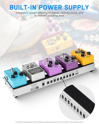 Image of STRICH Guitar Pedal Board with Built-in Power Supply, 15 x 5.1 inch Small Silver-White Aluminum Alloy PedalBoard, Lightweight 1.3LB with Bag, Cables & Hook Loop, PB-M15