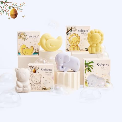 Image of Softsens Assorted Kids Soap 75g each ( Pack of 4 x 75g) | Gentle Nourishing Care with Shea Butter & Natural Milk Cream, Dermatologist Tested Baby Soap, Moisturizing Animal Shape Bar Soap For Toddlers & Kids 2-10 Years