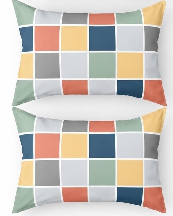 Image of King Size Microfibre Decorative Pillow Covers, Navy Blue Multicolour Heart Print-50 cm x 75 cm (2, Multicolor 1)