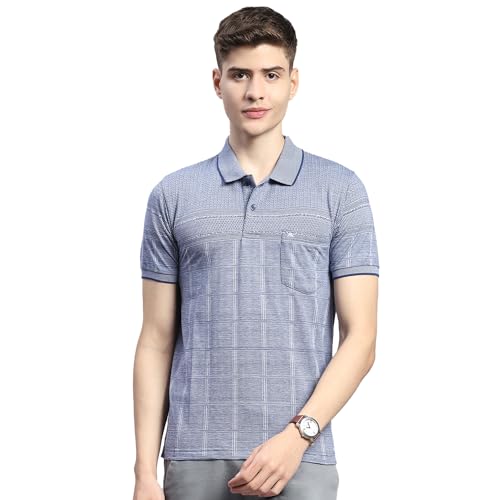 Image of Monte Carlo Mens Striped Cotton Blend Polo Collar Half Sleeve Regular Fit Casual T-Shirt (224064188)