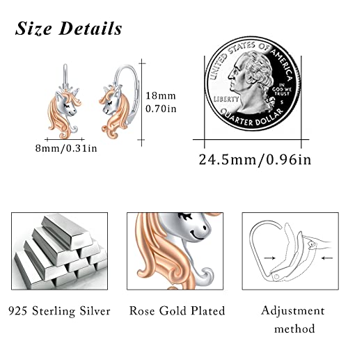 Unicorn Earrings For Girls Women 925 Sterling Silver Leverback Earrings Cute Dainty Rose Gold Unicorn Jewelry Gifts Hypoallergenic Earrings For Sensitive Ears #TOP3
