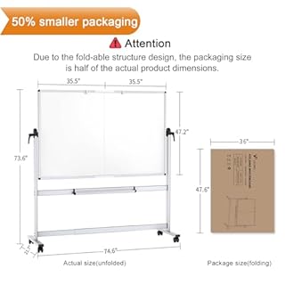 VIZ-PRO Double-Sided Mobile Whiteboard, 72 x 48 Inches, Magnetic Rolling Dry Erase White Board on Wheels with Aluminium Frame and Stand