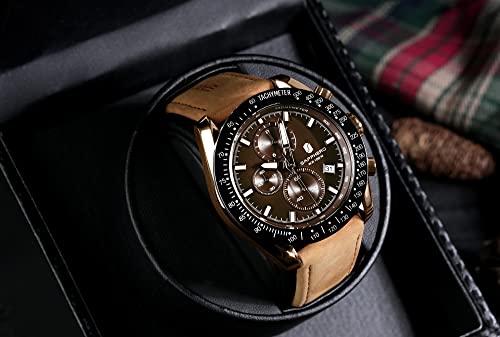 Image of BENYAR Mens Watches Quartz Movement Chronograph Leather Strap Fashion Business Sport Design 30M Waterproof Scratch Resistant Elegant Gifts for Men