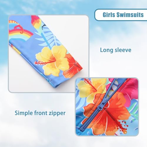 Image of Girls One Piece Rash Guard Swimsuits for Girl Long Sleeve Bathing Suits with UPF 50+ Sun Proctection Sunsuits 3-16 Years