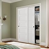 BARNSMITH 60x80 in 5-Panel Bypass Sliding Closet Door, White Primed Door Slab with Bypass Closet Track Hardware Kits, Paintable and Lightweight