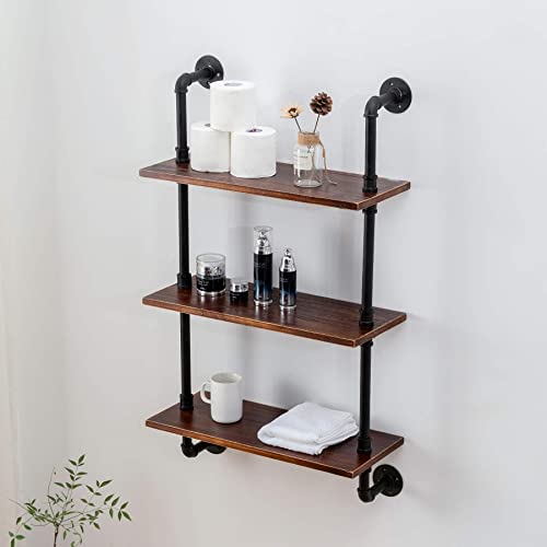Rogmars Industrial Pipe Wall Shelves With Wood Plank 24In Industrial Pipe Shelving Pipe Floating Wood Shelves For Bathroom And Farmhouse Metal Hung Bracket Bookshelf #TOP2