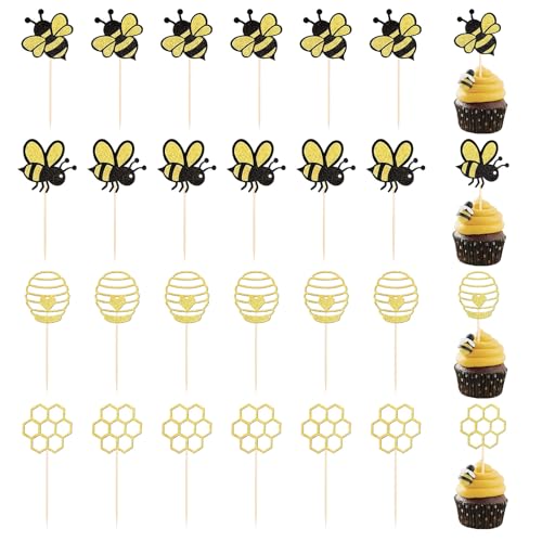 Zernblend 24 Pièces Inserts Créatifs pour Gâteaux avec Ruches Scintillantes, Abeilles, Décoration Cupcake, Décoration Abeille