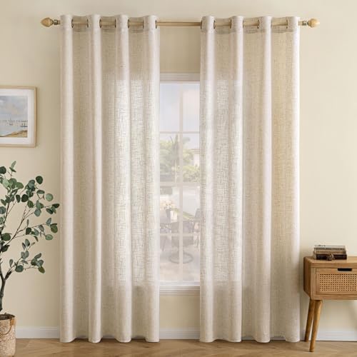 EMEMA Rideaux en Lin Transparents avec Oeillets Rideau Voilages de Fenêtre Lin Décorative Voile de Fenêtre Draperie Intérieur Elegant Vintage pour Salon Bureau 2...
