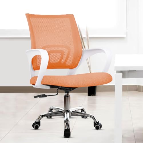 Image of Casa Copenhagen Mesh Mid Back Office /Study /Computer /Revolving /Desk Chair for Work from Home -Metal Base, Height Adjustable Seat -Orange& White Handle