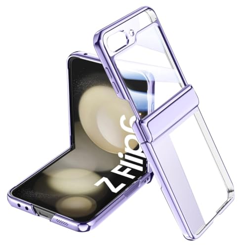 OURJOY Galaxy Z Flip6 ケース クリア バネ型ヒンジ保護 Samsung ギャラクシー Z Flip6 / SC-54E 電気メッキバンパー カバー 一体型ガラスフィルム 純正 耐衝撃 落下保護 おしゃれ ワイヤレス充電対応・パープル