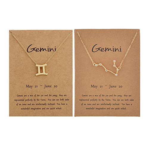 Gemini Necklace 2Pcs Zodiac Gemini Necklace for Women 12 Constellation Necklace Zodiac Sign Horoscope Necklaces Zodiac Jewelry Gift Gemini