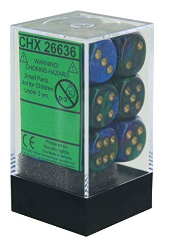 Chessex 26636 Accesorio de dados cúbicos d6 azul verde y oro