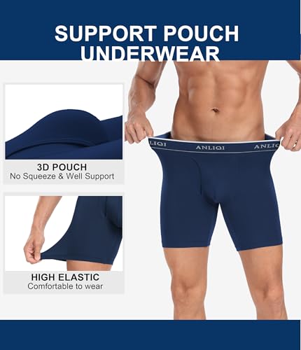 ANLIQI Men's Boxer Briefs Bamboo Rayon Moisture Wicking Underwear for Men Pack Breathable Underwear with Fly Underpants S-XL(2Black 1Gray 1Navy,XL)4