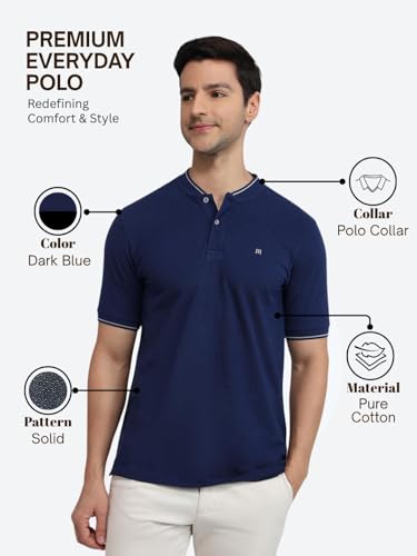 Image of Raymond Men Modern Fit Solid Pattern Pure Cotton Polo Neck Half Sleeve Casual T-Shirt