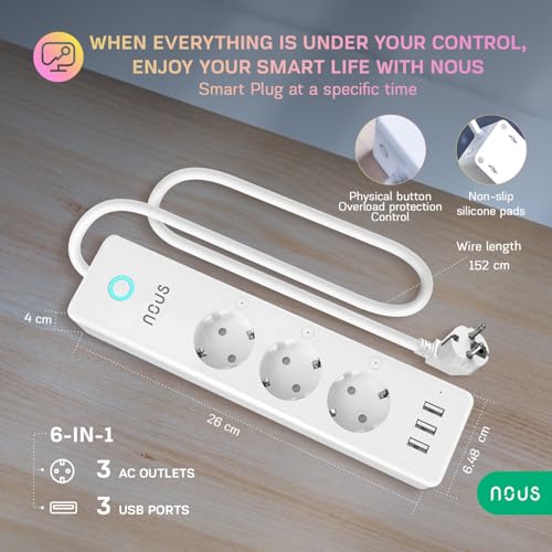 Nous A5 Regleta Inteligente WiFi con 3 USB Plug, Smart Regletas alargaderas de enchufes con Proteccion sobretension, Temporizador, Triple programable Alexa Enchufe medidor Consumo y Mando a Distancia - imagen 3