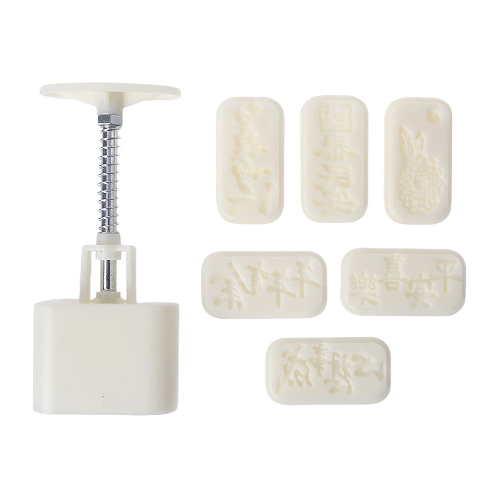 OTGO Chinese Blessings Pineapple Cake Mooncake Mold with 6 Stamps,Chinese Traditional Mooncake Molds for Mid-Autumn Pastry DIY